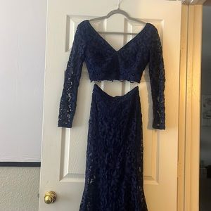 Navy, lace, 2 piece prom dress